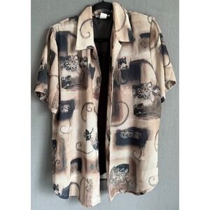 Dressbarn Women Blouse‎ Top 18/20 Multicolor Abstract Print Buttons Short Sleeve